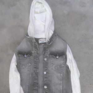 A comfy denim sweatshirt jacket